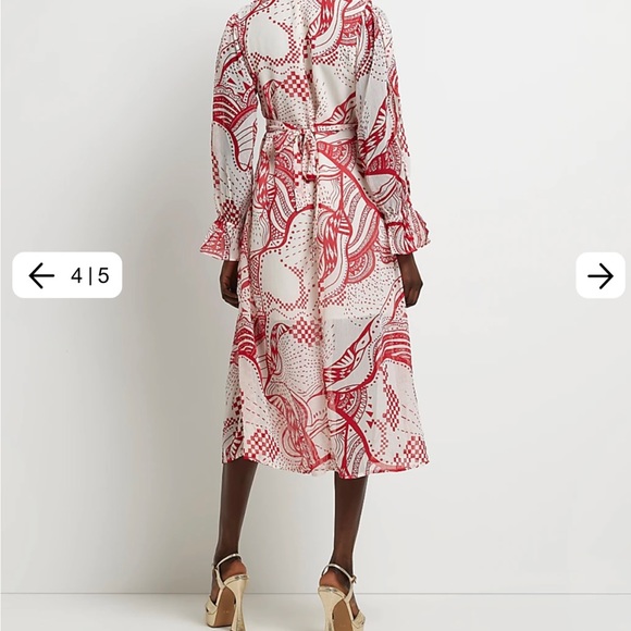 🌻River Island Red Print frill midi dress. Length 50,bust 36,37. - Picture 9 of 11